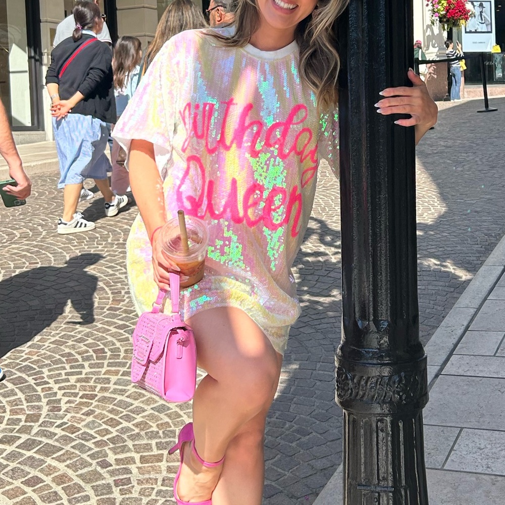 Birthday Queen Sequin T-shirt Dress